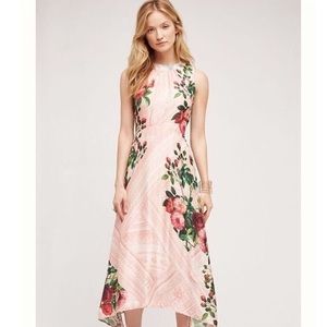 Anthropologie Pink Floral Rose Beaded Midi Dress